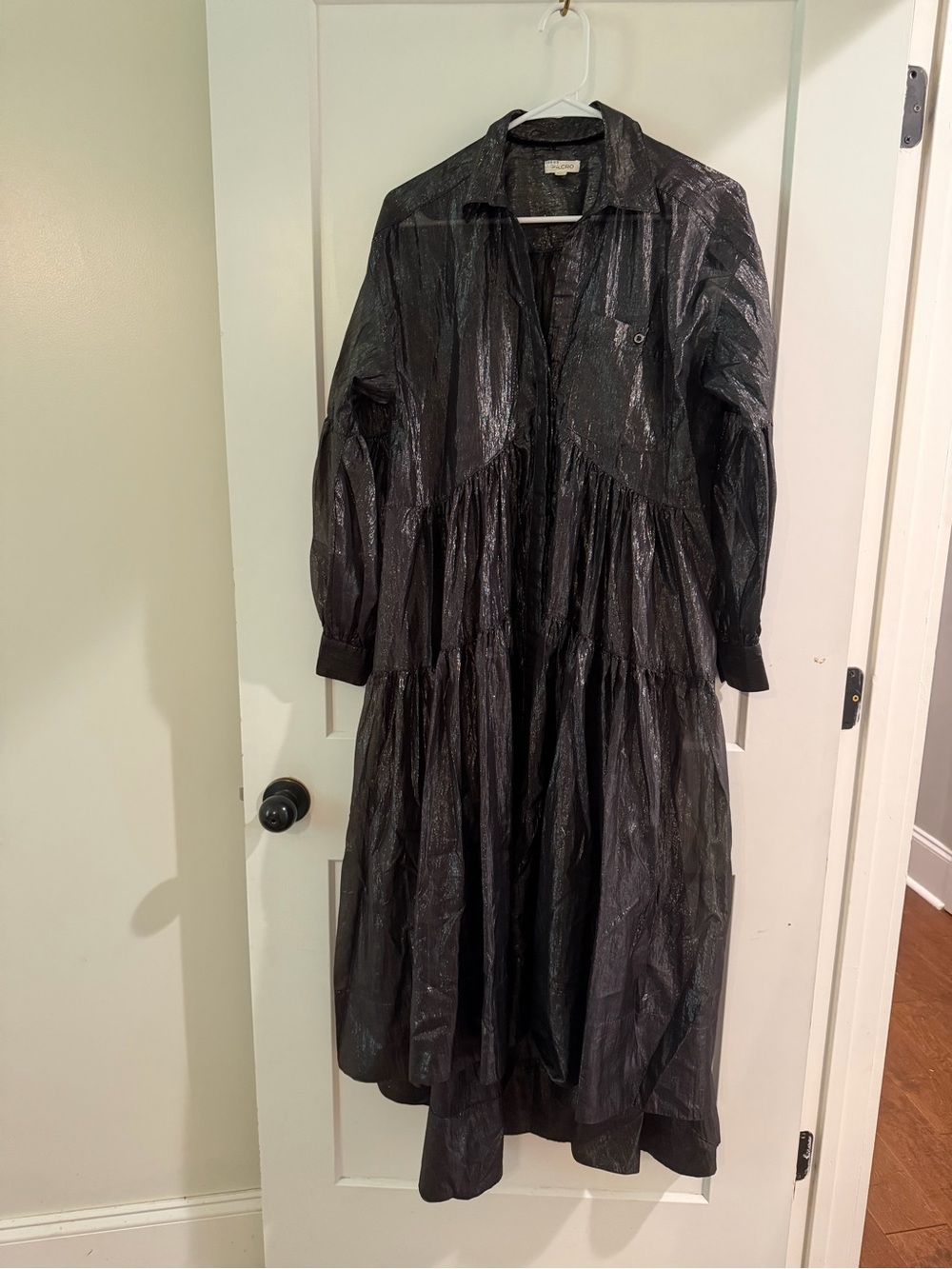 Pilcro Shimmery Black Tiered Long Shirt Dress